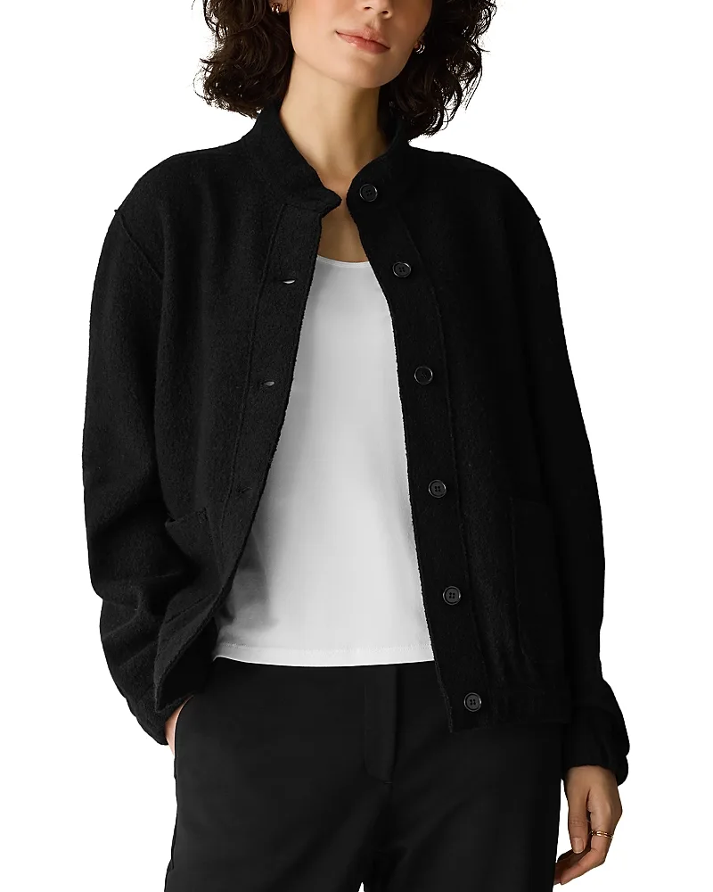 Lightweight Boiled Wool Stand Collar Jacket by Eileen Fisher