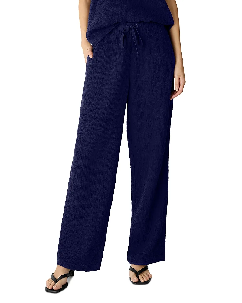 Cotton Stretch Drawstring Straight Leg Pants by Eileen Fisher