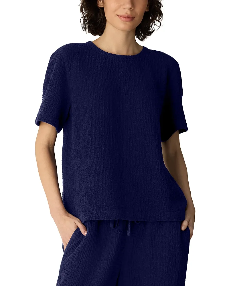 Cotton Stretch Round Neck Top by Eileen Fisher