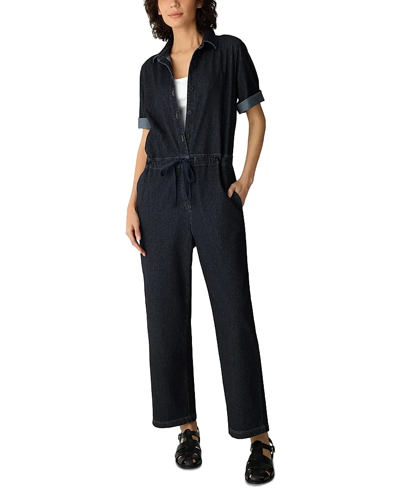 Cotton Stretch Classic Collar Jumpsuit by Eileen Fisher
