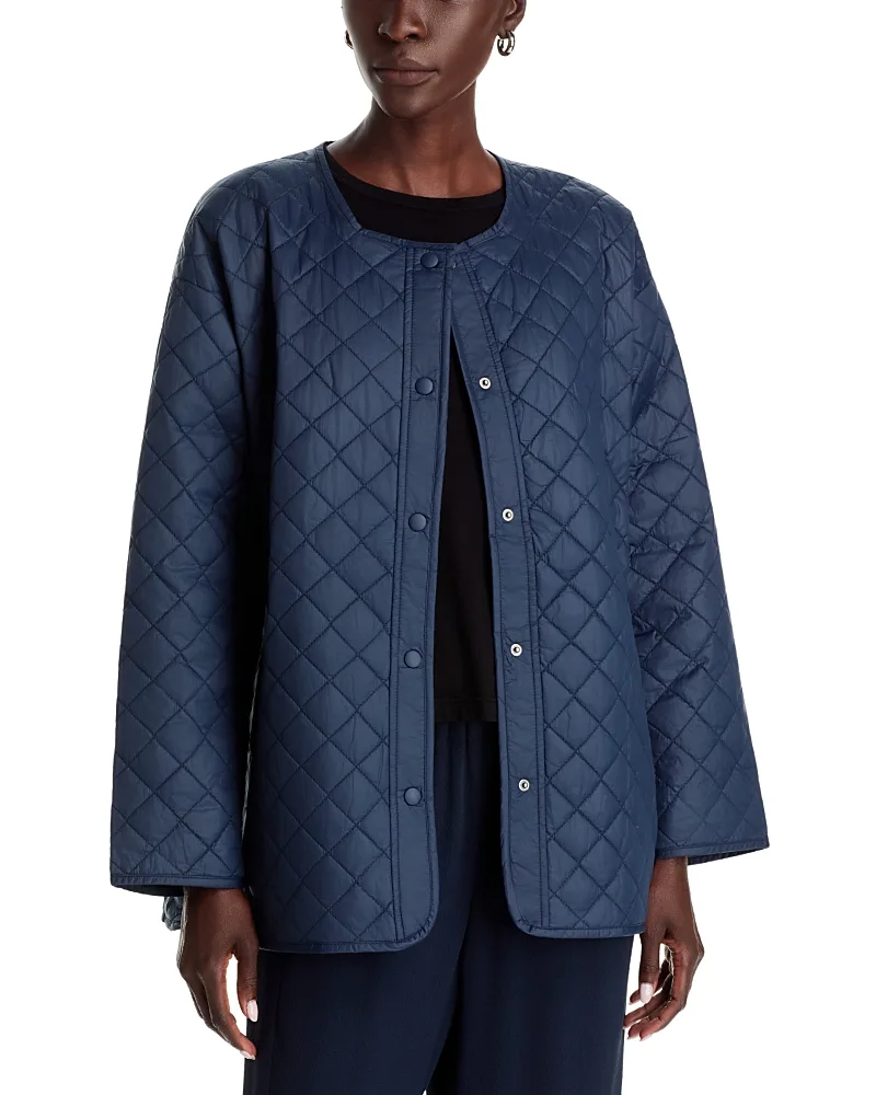 Nylon Round Neck Quilted Short Coat by Eileen Fisher
