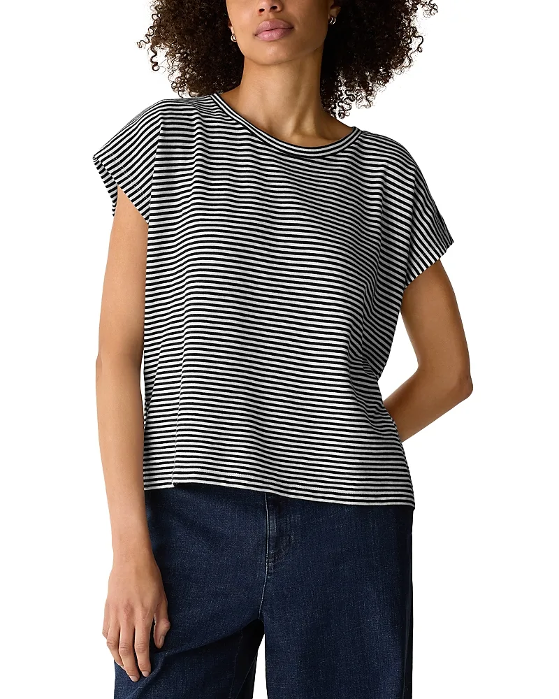 Cotton Crewneck Cap Sleeve Top by Eileen Fisher