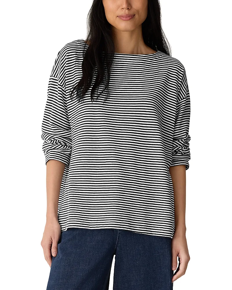 Striped Bateau Neck Boxy Top by Eileen Fisher