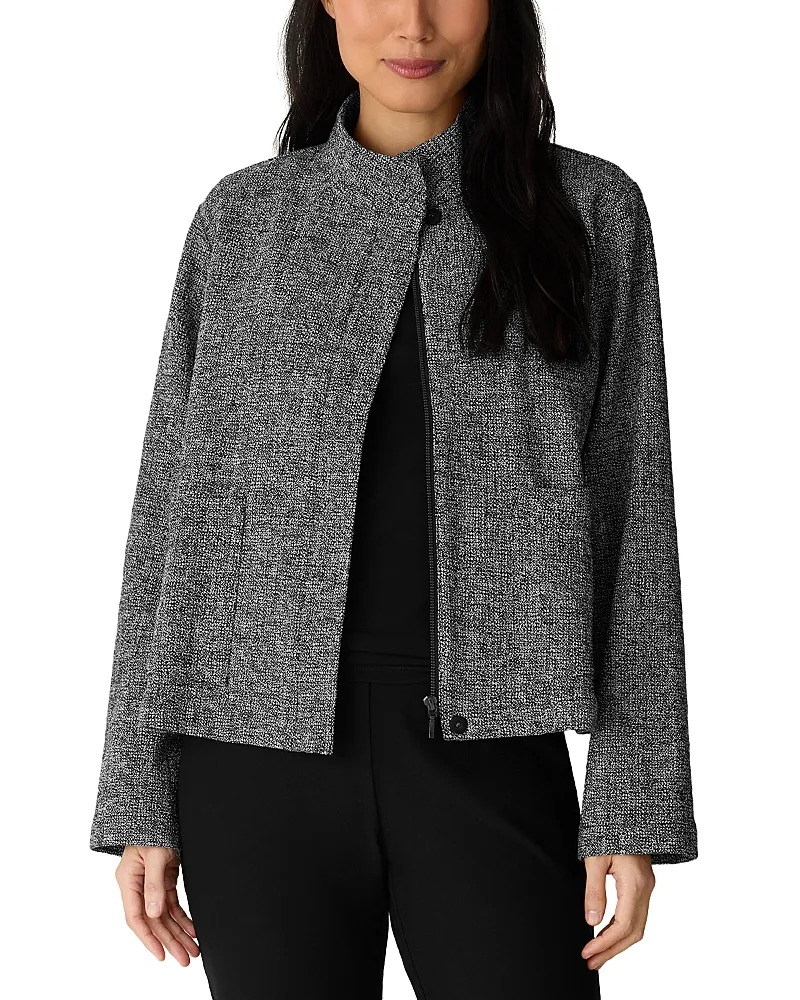 Cotton Stretch Stand Collar Jacket by Eileen Fisher