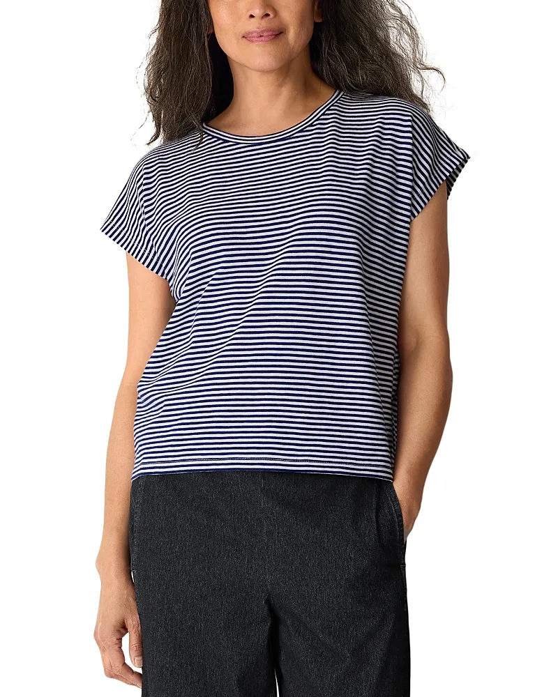 Cotton Crewneck Cap Sleeve Top by Eileen Fisher
