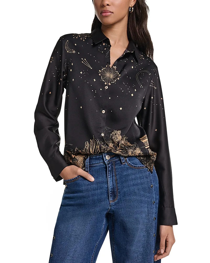 Paris Placed Print Button Front Blouse by Karl Lagerfeld