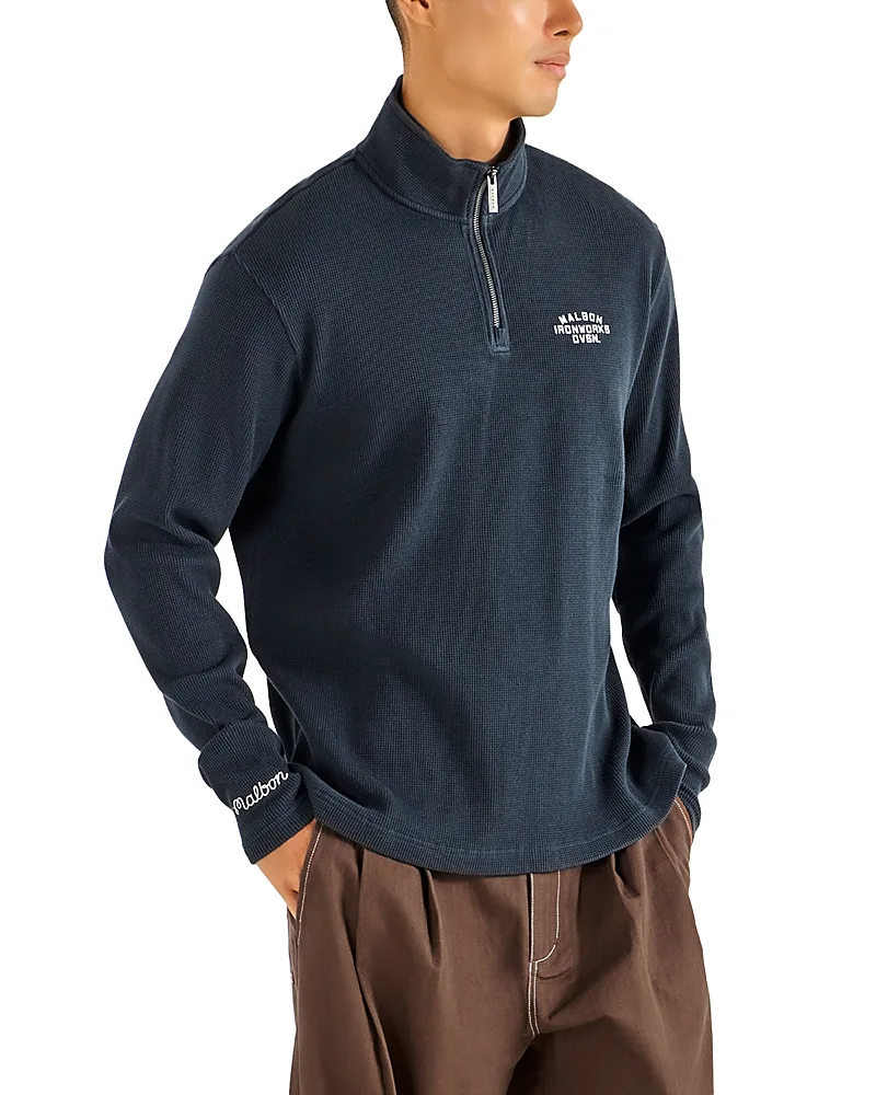 Ironworks Cotton Blend Quarter Zip Logo Sweatshirt by Malbon