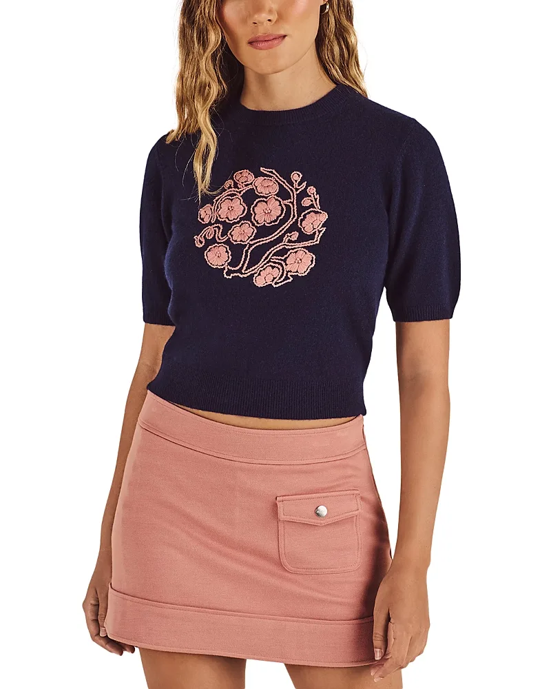 Sakura Wool & Cashmere Short Sleeve Sweater by Malbon