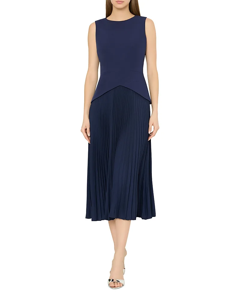 Haddy Pleated Midi Dress by Milly