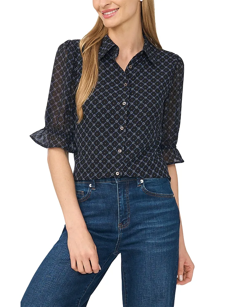 Ruffle Cuff Elbow Sleeve Shirt by CeCe