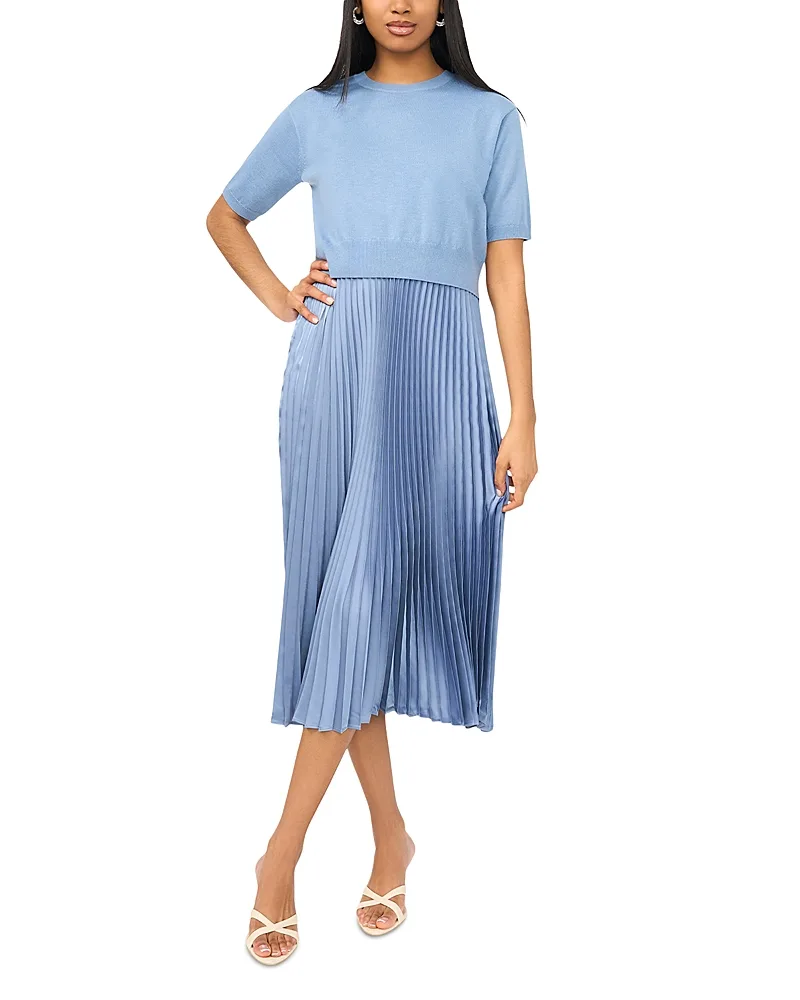 Short Sleeve Dolman Sweater & Pleated Slip Dress - Denim by Vince Camuto