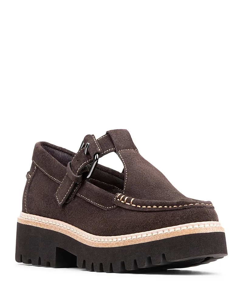 T Strap Leather Suede Loafer Flats by Donald Pliner
