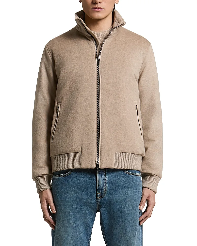 Wool & Cashmere Beaver Finish Stand Collar Jacket by Peserico
