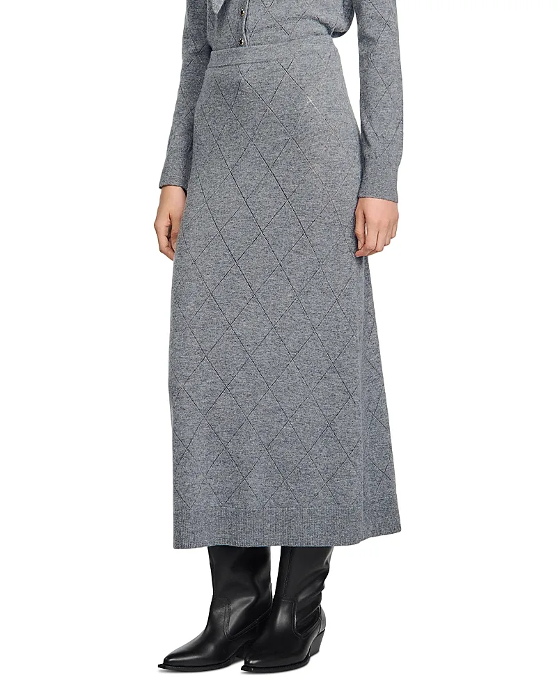 Coralyna Wool Blend Pointelle Knit Skirt by Sandro