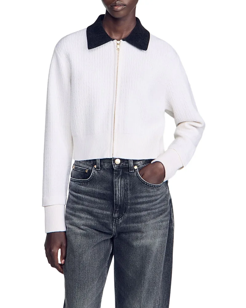 Maya Cable Knit Cropped Cardigan by Sandro