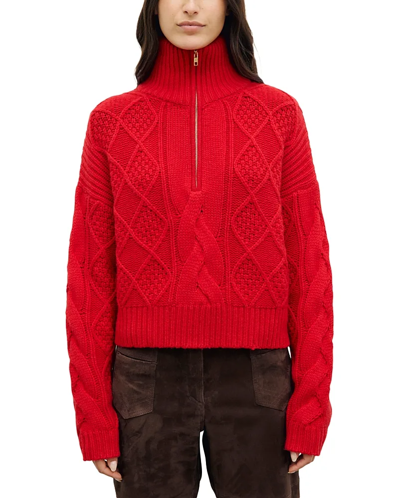 Roxy Wool Cable Knit Mock Neck Sweater by Gerard Darel