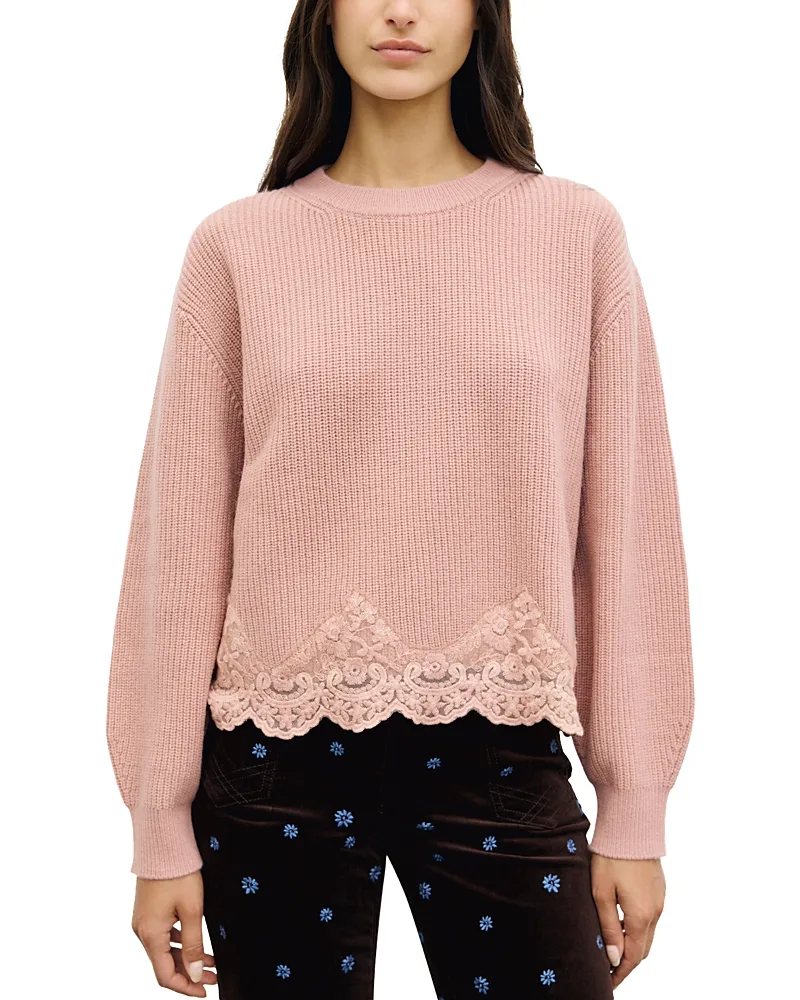 Riviera Wool Lace Hem Sweater by Gerard Darel
