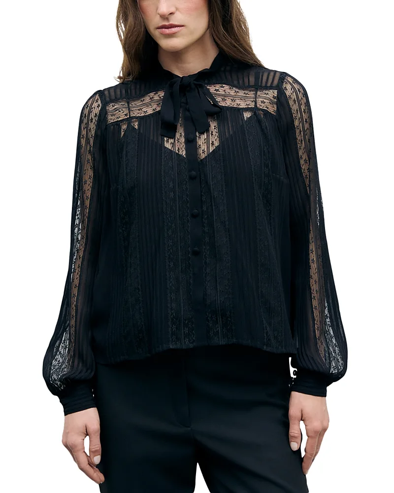 Lonnie Tie Neck Button Front Blouse by Gerard Darel