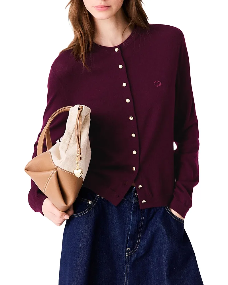 Wool Round Neck Cardigan Sweater by Maje