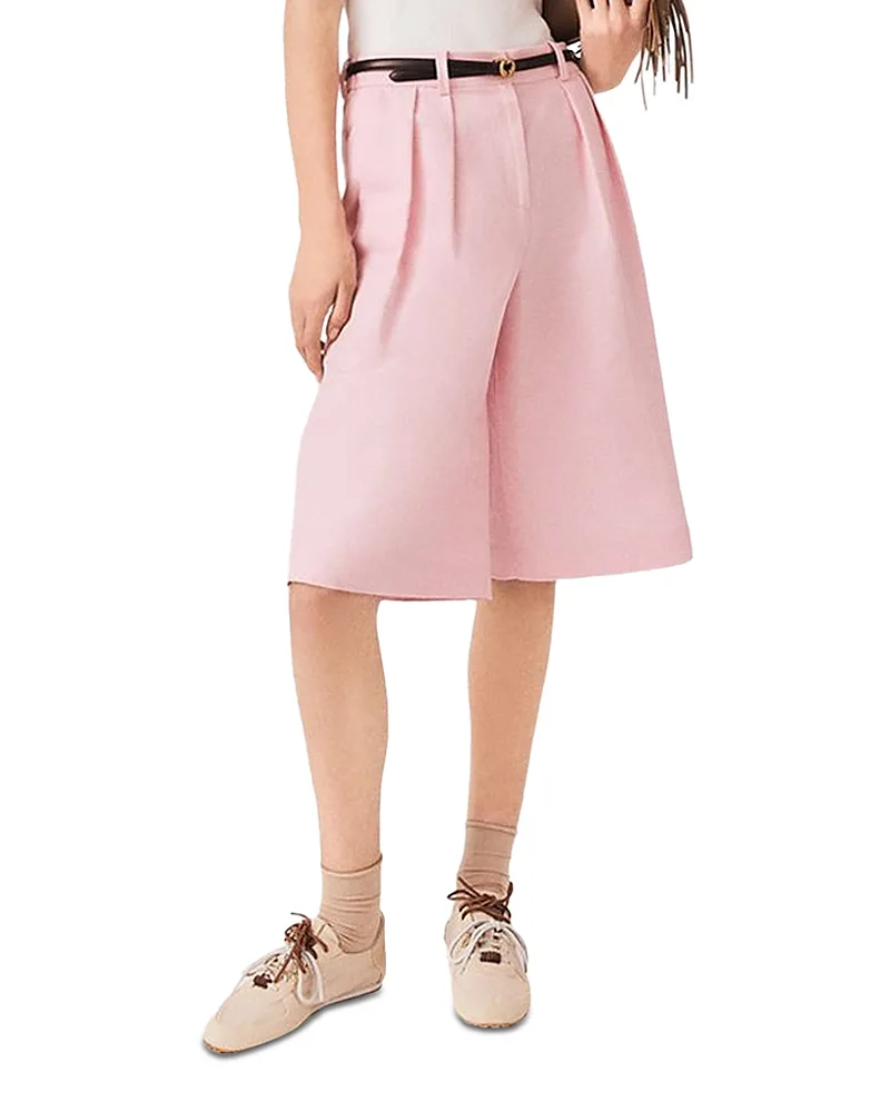 Pleated Linen Blend Bermuda Shorts by Maje