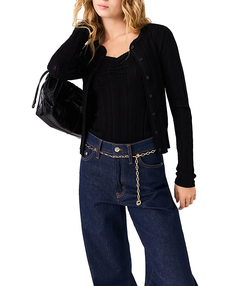 Pointelle Knit Cardigan by Maje
