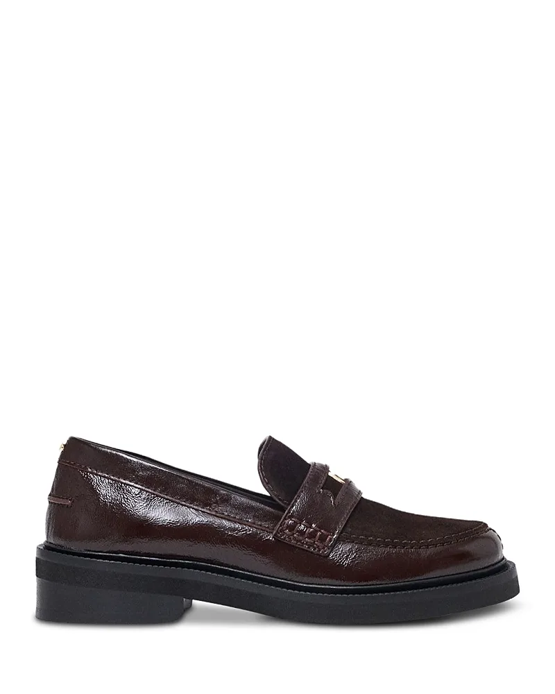 Two Tone Shiny Leather & Suede Loafers by Maje