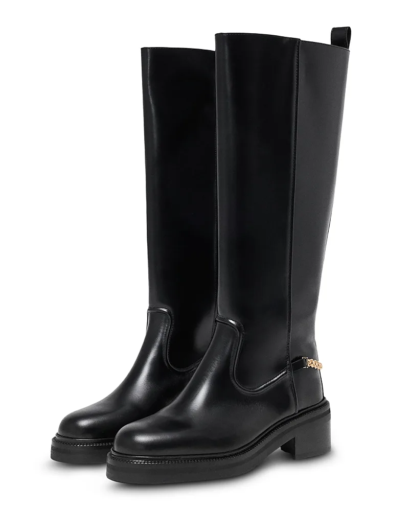 Leather Chain Knee High Boots by Maje