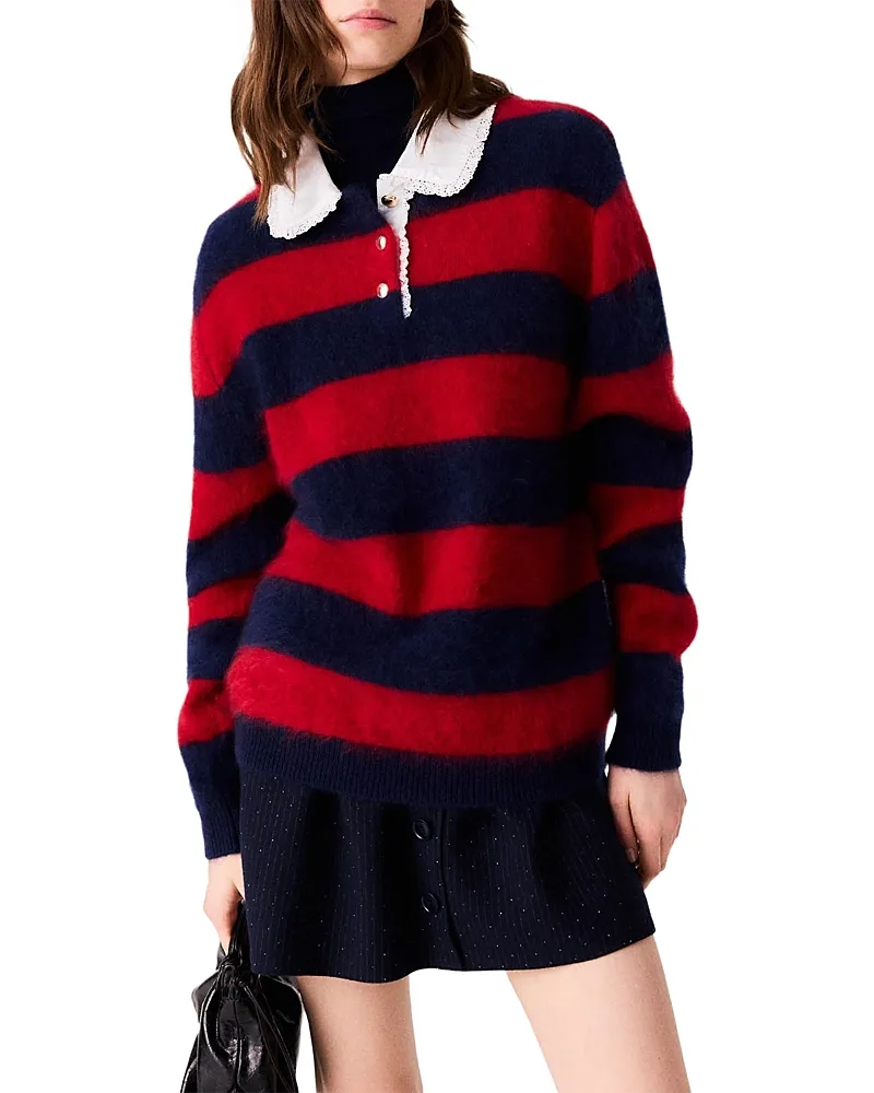 Muffly Wool Blend Collared Sweater by Maje