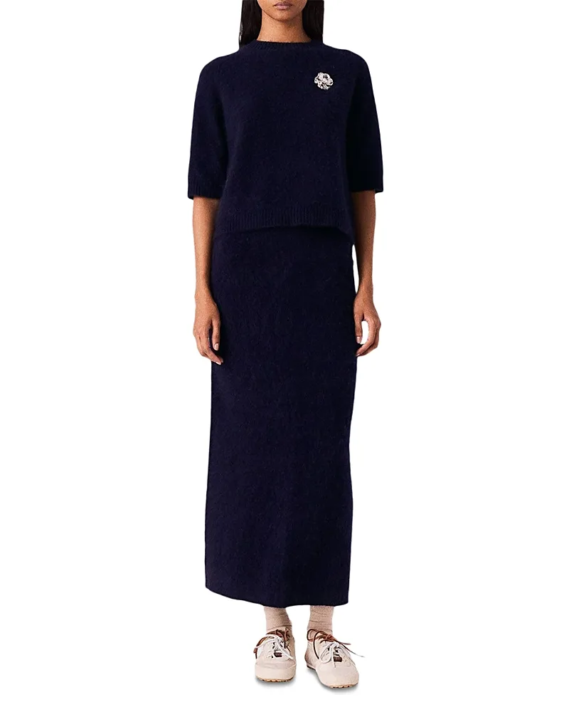 Wool Floral Brooch Sweater by Maje