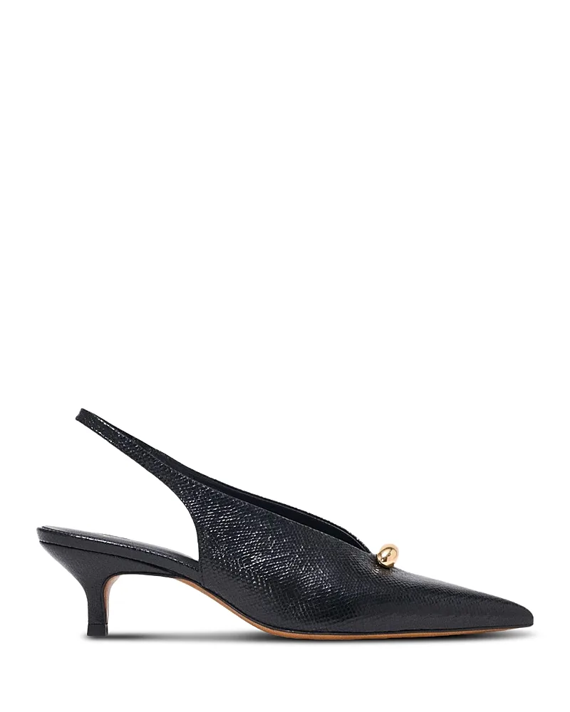 Pointed Embossed Leather Slingback Pumps by Maje