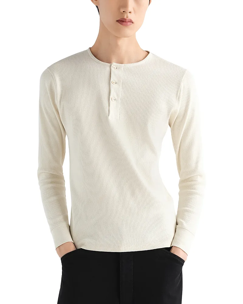 Long Sleeve Cotton Blend Henley Shirt by Lemaire