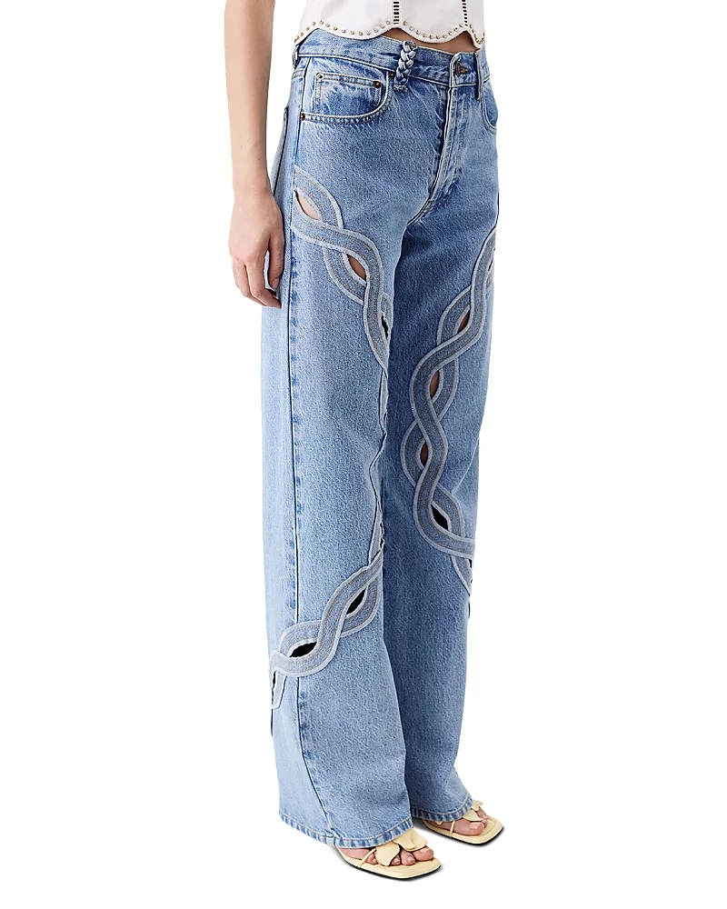 Cotton Blend Mid Rise Straight Jeans by Tresse