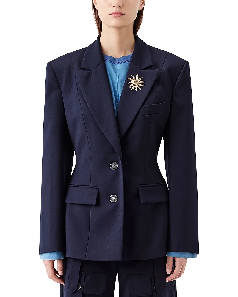 Tailored Belted Sun Brooch Blazer by Tresse