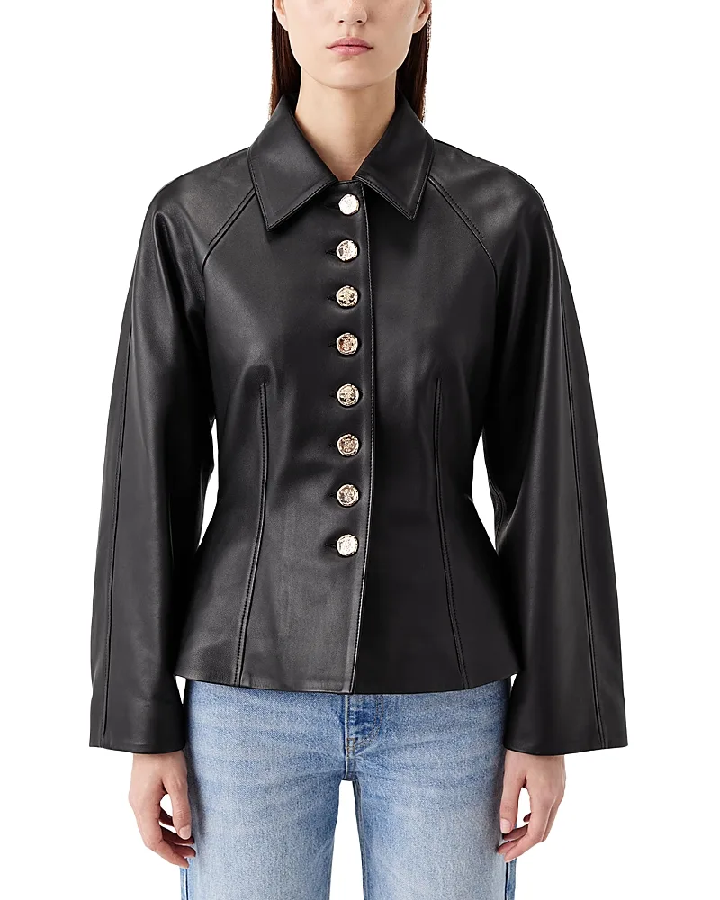 Leather Peplum Hem Raglan Sleeve Jacket by Tresse