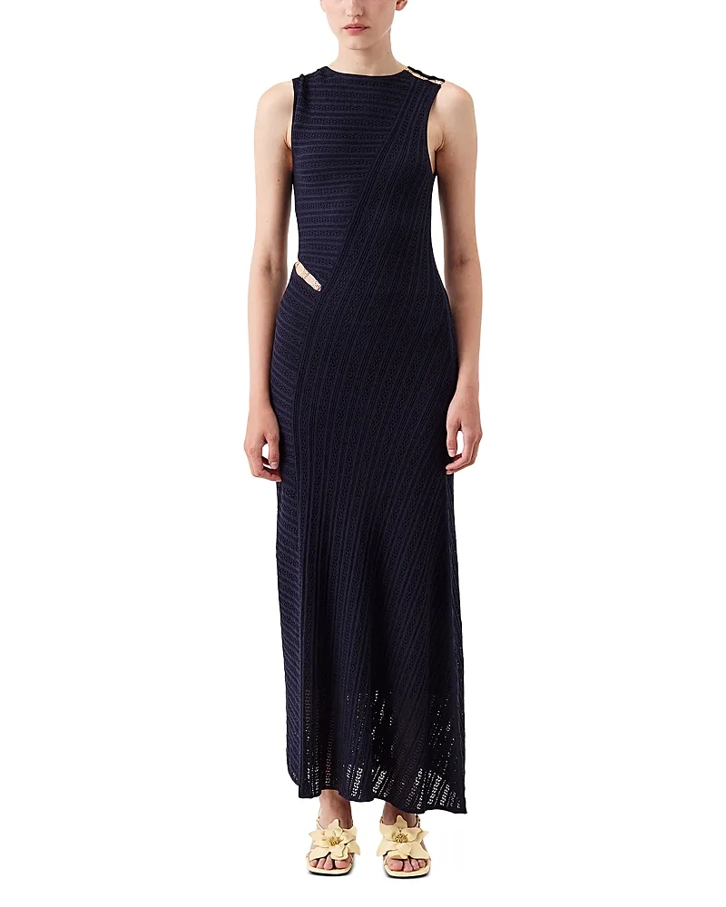 Slit Cutouts Pointelle Maxi Dress by Tresse