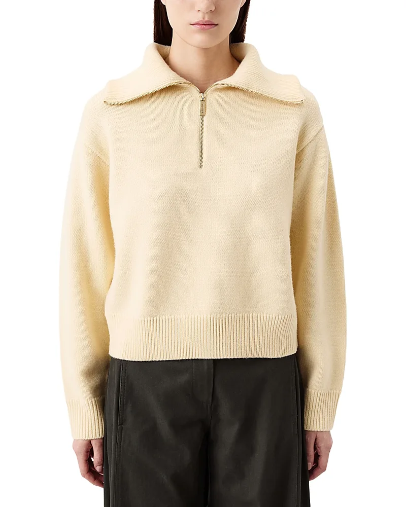 Funnel Neck Embroidered Elbow Sweater by Tresse