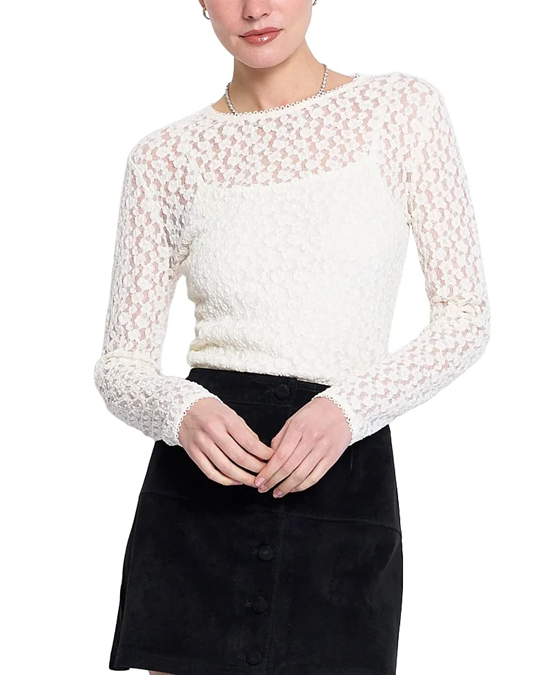 Scarlet Stretch Lace Crew Neck Top by Central Park West