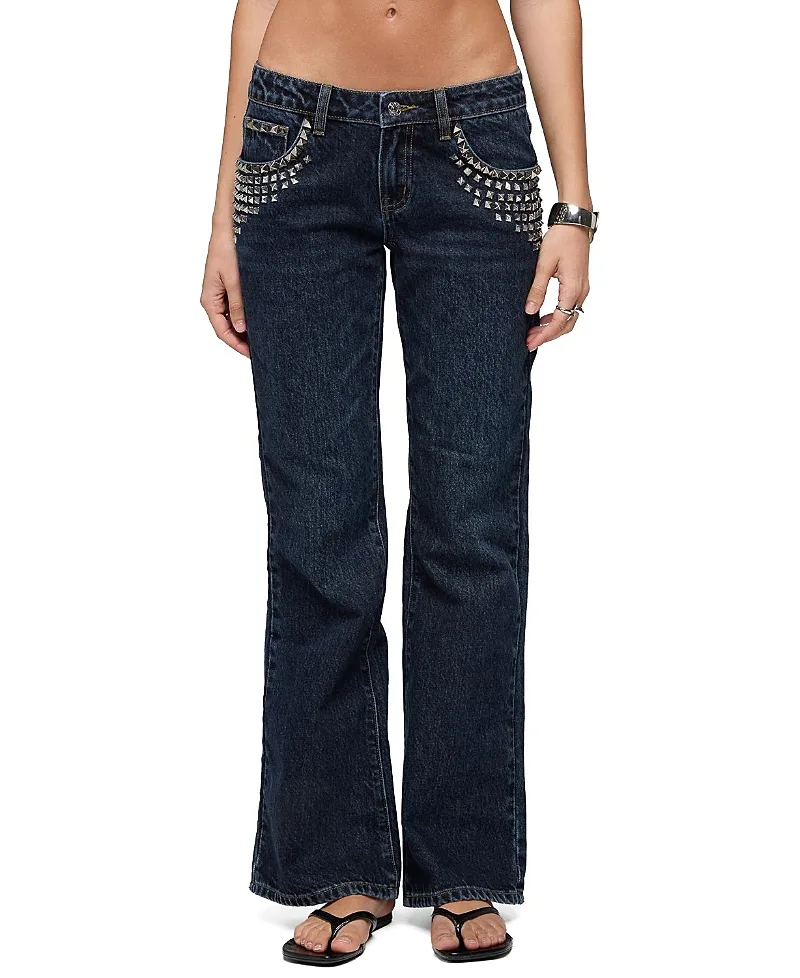 Tyler Studded Low Rise Bootcut Jeans by Edikted