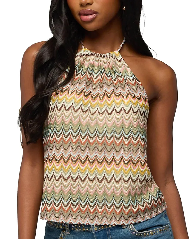 Kelsie Zigzag Crochet Halter Top by Edikted