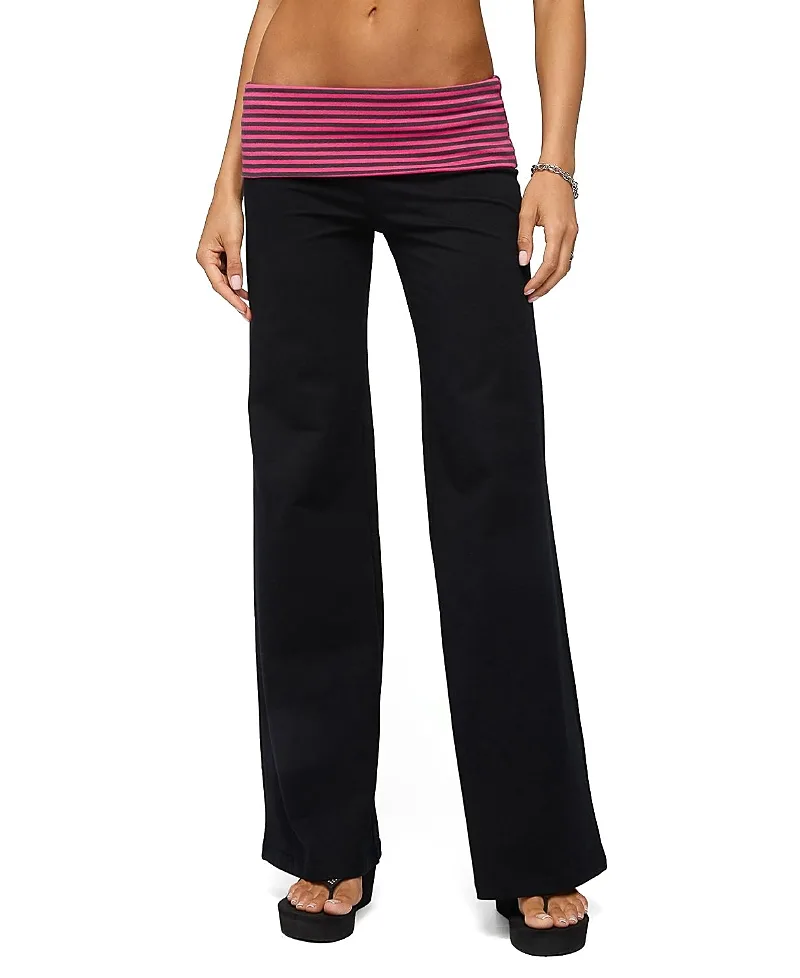 Maci Striped Foldover Pants by Edikted