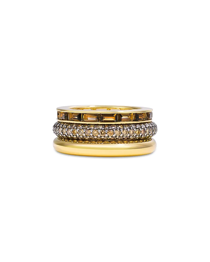 By Pariah 14K White & Yellow Gold Smoky Quartz & Champagne Diamond Stack Rings, Set of 3 by By Pariah