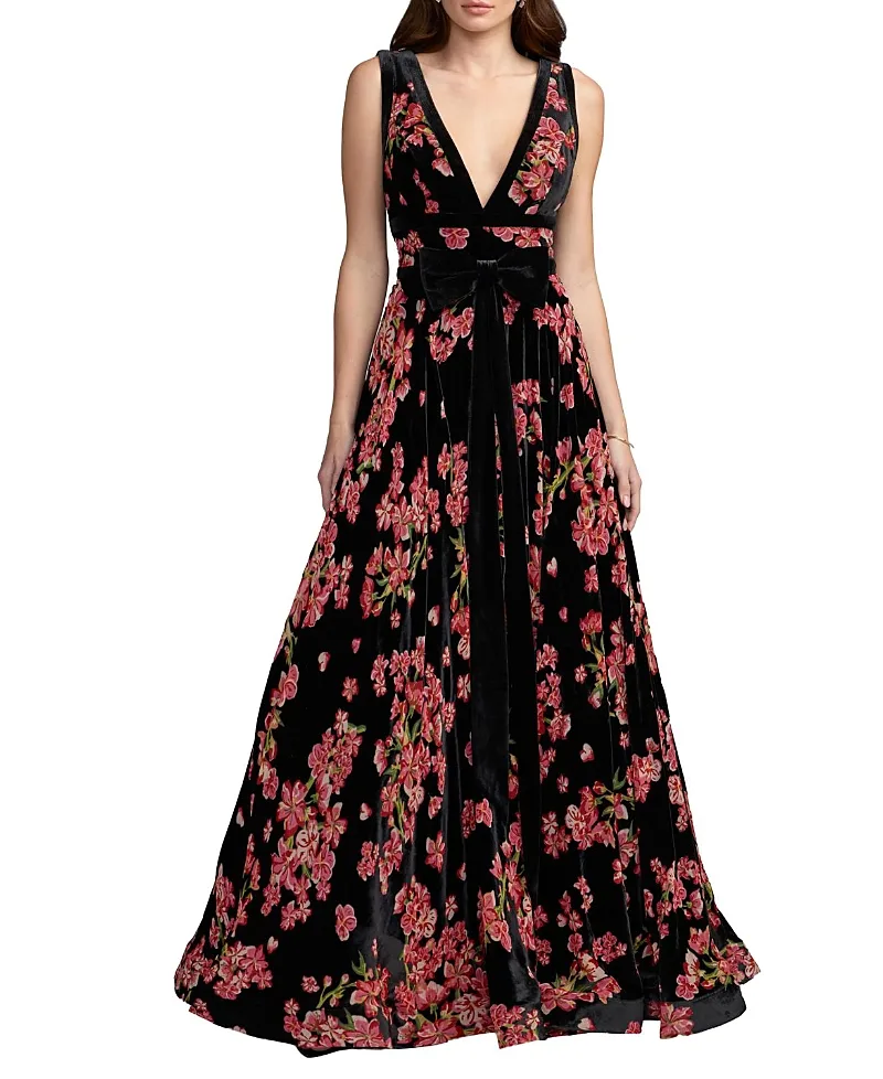 Mac Duggal Floral Velvet Ball Gown with Bow by M.A.C.