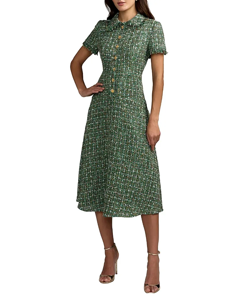 Mac Duggal Boucle Short Sleeve Button Up Midi Dress by M.A.C.