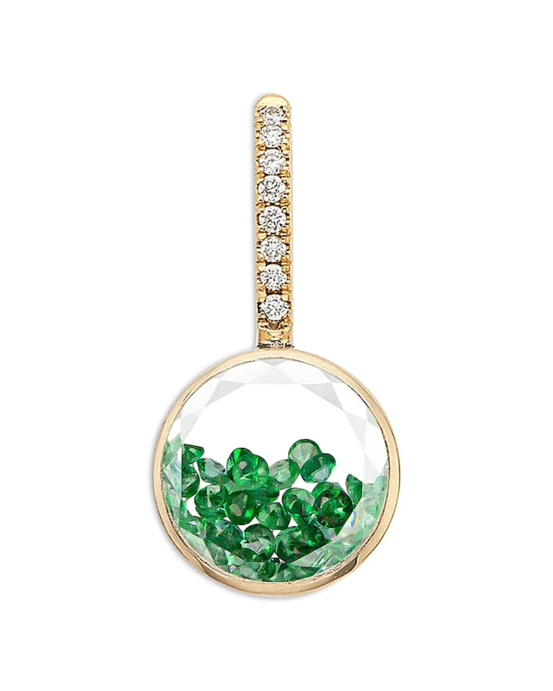 18K Yellow Gold Emerald & Diamond Kaleidoscope Shaker Round Charm Pendant by Moritz Glik