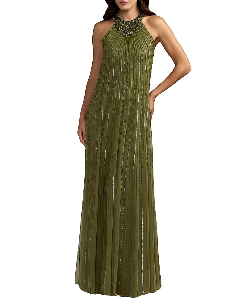 Mac Duggal Sleeveless Halter Neck Embellished Trapeze Gown by M.A.C.