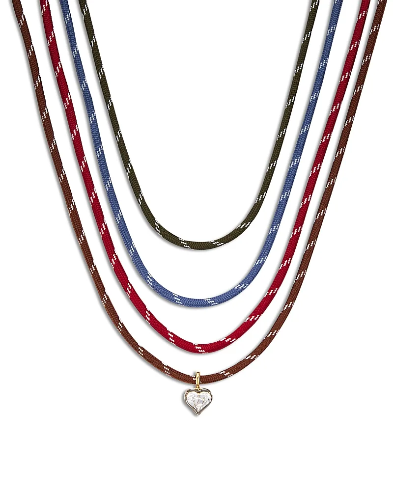 Cubic Zirconia Heart Pendant Cord Necklaces, Set of 4 by AQUA