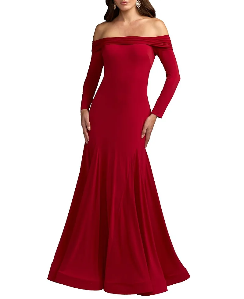 Mac Duggal Off the Shoulder Long Sleeve Trumpet Gown by M.A.C.