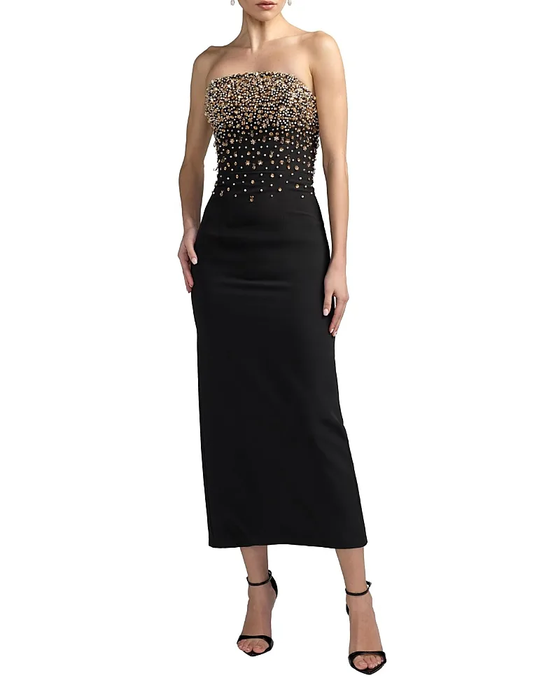 Mac Duggal Beaded Strapless Crepe Midi Dress by M.A.C.