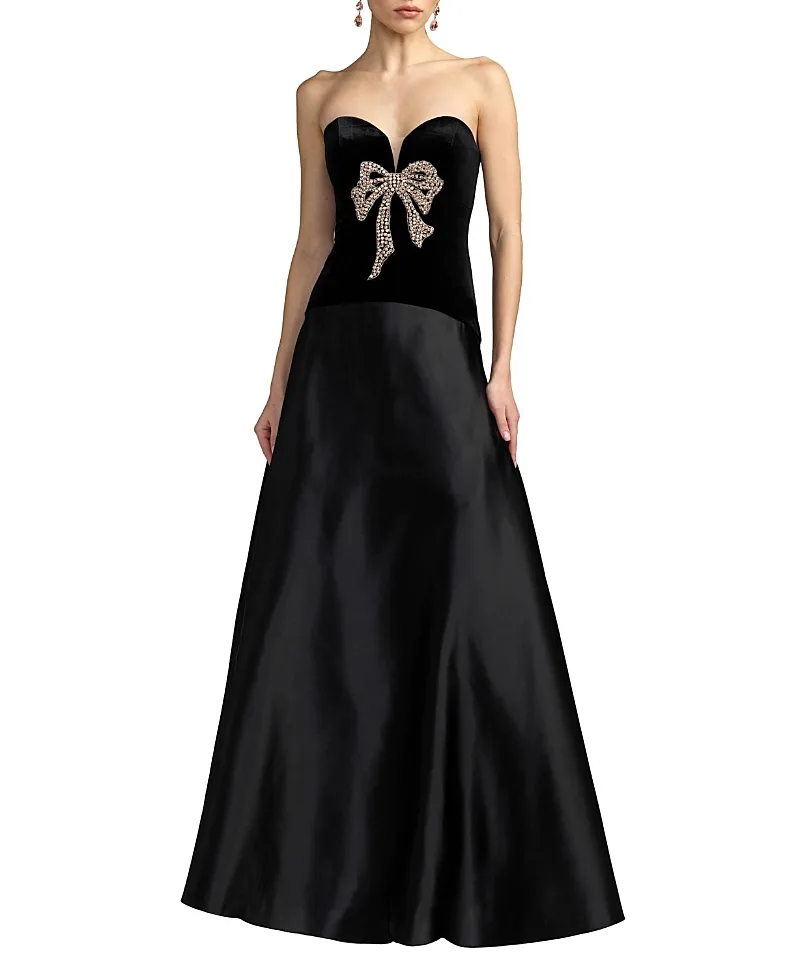 Mac Duggal Strapless Velvet Gown with Bow Detail by M.A.C.