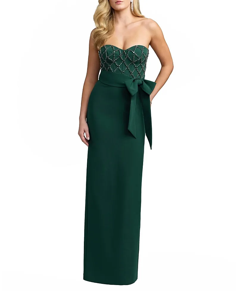 Mac Duggal Strapless Crepe Embellished Bustier Gown with Bow by M.A.C.